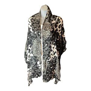 Leopard Print Scarf Shawl Wrap Black White & Gray Lightweight Rectangle